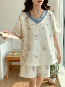 plus Size Short Sleeve Maternity Nightgown Women Summer Breastfeeding Loose Nursing Home Clothes V Neck Cartoon Print Sleepwear