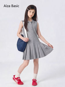Aiza basic | Girl School Style Polo Neck Sleeveless Dress