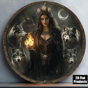 Hecate Goddess Gothic Round Metal Wall Art Sign 8x8 Inch - Dark Fantasy Aluminum Plaque for Home Bar Cafe Decoration