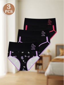 3-Pack Womens High-Waisted Tummy Control Briefs - Elegant Contrast Trim with Floral & Butterfly Design Soft Breathable Fabric