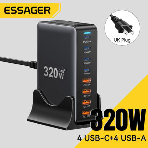 Essager 320W GaN Charger 4TypeC+4A Smart HighSpeed Charging for MacBook iPad Phone More PD3.1 PD3.0 QC4.0 QC3.0 Compatible