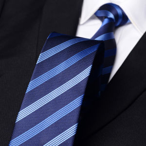 Romguest | Navy and White Stripe Tie for Business and Casual 7cm
