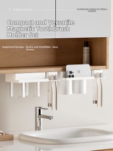 Drill-free Hanging Bathroom Organizer Wall Mount Toothbrush Cup And Paste Holder