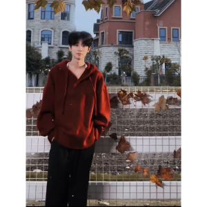 Red Knitted Hat Mens Short Sweater Winter Lazy Style Korean System This Years Outerwear Cleanfit Sweatshirt Soft Comfortable Thickened Long Sleeve