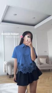 NANDO ATASAN KEMEJA WANITA KOREAN STYLE SIMPLE BORDIR FLOWER