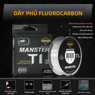 Dây Câu Cá Phủ Fluorocarbon SeaKnight MANSTER T1 II Series 100M Chìm Nhanh Bền Chắc 3-35LB Hai Lớp Dùng Được Từ Sông Đến Biển