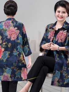 plus Size Maternity Shirt Casual Loose Fit Button up Long Sleeve V Neck Striped Pattern for Plump Middle Aged And Elderly Women