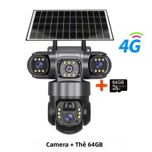 Camera Giám Sát CCTV Năng Lượng Mặt Trời V380 Pro Hỗ Trợ Thẻ SIM 4G Ba Ống Kính Phát Hiện Chuyển Động PIR Chống Nước IP66 Tích Hợp Pin