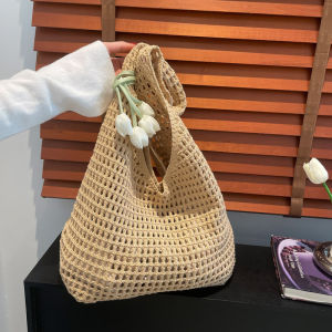 Summer Hollow out Woven Bag Lazy Loose Feeling Womens Bag 2025 New Style Beach Vacation Single Shoulder Bag Soft Tote Bag