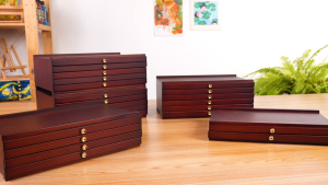 MEEDEN 4/6/10 -drawer Wood Artist Supply Storage Box Portable Beechwood Multifunctional Pencil Brush Organizer Wood Box with Drawer&Compartments for Pastels Pencils Pens Makeup Brushes(Deep Walnut)