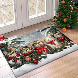 VIKAMA Christmas Carpet Cute Cat Floor Mat Doormat Welcome Mat Outdoor Carpet Living Room Carpet Rug For Bedroom Home Decoration