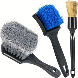3pcs Set Tire Brush Wheel Brushes Cleaner Detailing Premium Rim Kit Safe For Cars Trucks SUV RVs