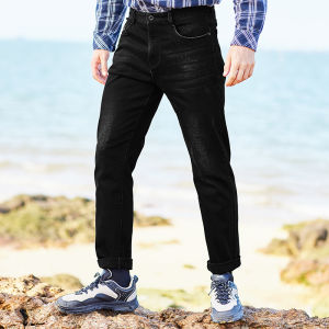 Jeep | Jeep Mens Outdoor Casual Jeans Breathable Hiking Pants Loose High Elastic Cone-Shaped Windproof Autumn Winter Camping Trousers