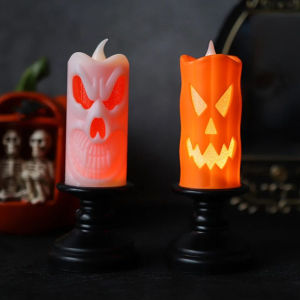 YESPERY โคมไฟเทียนไข LED ฮาโลวีน1/2ชิ้นสำหรับตกแต่งปาร์ตี้แสงสีชาโคมไฟรูปฟังทองไร้เปลวไฟที่สร้างสรรค์