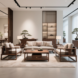 New Chinese Style Living Room Sofa Set Simple Zen Black Walnut Wood Luxury Furniture Villa Solid Wood Sofa Straight Row