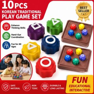 【Local Stock】10Pcs Korea Traditional Gonggi Jack Stone Set with Storage Base – Finger Exercise Toy Stress Relief Game for Kids Adults Party Favor Hand Coordination Training
