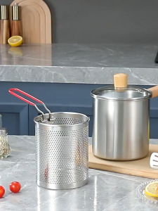 Keranixy Deep Fryer Set with Strainer Basket and Handle Outdoor Fryer with Lid Portable Food Cooking Pot