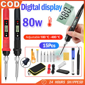 80W Digital Electric 220V Soldering Iron LCD Screen Soldering Iron Set heavy duty Tips (200 ° C - 450 ° C) With On / Off Temperature Adjustable Welding Tool Ceramic Heater