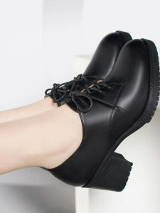 ผู้หญิง ส้นกลางด้านหน้าปมสไตล์อ็อกซ์ฟอร์ด ทันสมัย รองเท้าทํางานสบายทุกฤดูกาลพื้นรองเท้ายางปลายมน หนัง มีเส้น