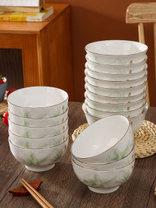 Luxury Ceramic Bowl Rice Bowl High Footed Dining Set Home Use Bowl Gold Inlaid Chinese Style round Shape Dinnerware Set