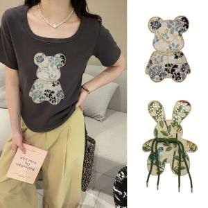 Vải Thêu Hình Thỏ Và Gấu Cổ Điển Trang Trí Vá Quần Áo Vá Lỗ Thủ Công DIY Vật Dụng Và Phụ Kiện