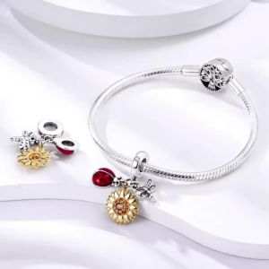 Charms Silver 925 Ladybugs and Cherry Strawberries Pendant Bead Fit 3mm Bracelet Bangle Necklace For Women Luxury Jewelry Making