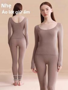 MiiOW | Quần lót nữ Catman Body Shaping Warmth Set Áo ngực dài tay cổ tròn màu trơn mùa thu Quần áo lót liền mạch