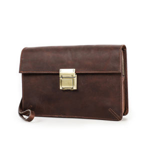 Contacts da ngựa điên cổ điển người đàn ông của túi xách với có dây đeo cổ tay Khóa mật mã người đàn ông của túi có khóa kéo túi xách