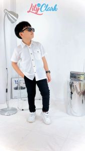 Lily And Clark Kemeja Pendek Anak Laki-Laki Linen CRINKLE Warna Putih KLK02