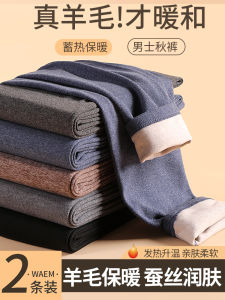 Mens Thickened Wool Silk Fleece Lined Seamless Heating Warm Pants Cotton Wool Trousers Underwear High Waist Single Button
