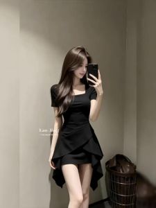 NIUVIES | French Style Black Dress A-line Slim Fit