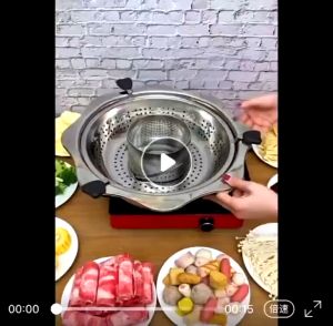 [NỒI LẨU CAO CẤP ] Nồi lẩu xoay inox 2 tầng Hàn Quốc cao cấpnồi lẩu xoay 2 tầng inox dùng được cả bếp từ và bếp gas