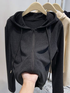 LUOSHAO | Double-Faced Terry Hooded Sweater with Zipper for Women