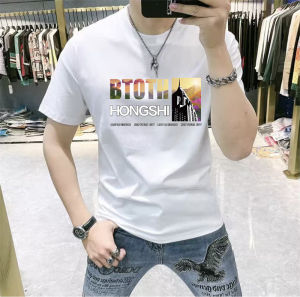 Mens Slim Fit Short Sleeve T-Shirt Pure Cotton round Neck Breathable Youth Fashion Summer New Arrival Printed Casual Top