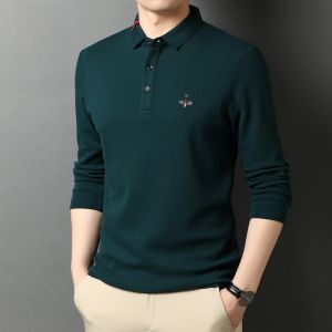 ROMON | เสื้อยืดคอกลมแขนยาวผ้าฝ้ายแท้ RoMontrendy สำหรับผู้ชาย ฤดูใบไม้ผลิและฤดูใบไม้ร่วง เสื้อโปโลปักลาย แฟชั่นสำหรับผู้สูงอายุ