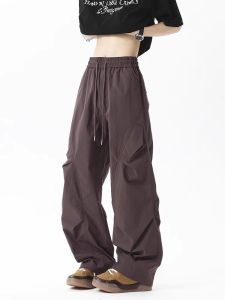 Quần Ống Rộng Nhanh Khô Ice Silk Mùa Hè Mỏng Phong Cách Mỹ High Street Quần Áo Bảo Hộ Lao Động Ngoài Trời Thể Thao Quần Ống Rộng