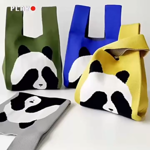 (Ready Stock)Portable Cartoon Knitted Bucket Bag Large Capacity Woven Ring Buckle Wrist Bag Handmade Shoulder Bag for Women Girls/Beg Tote Wanita Beg Simpul Pergelangan Tangan Buatan Tangan Beg Rajutan Mini Mudah Alih Beg Telefon Baldi Berjalur Mini Beg