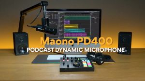 MAONO PD400X USB/XLR PROFESSIONAL PODCAST DYNAMIC MICROPHONE WITH CARDIOID PATTERN 3 IN 1 MULTI-FUNCTION COMPOUND KNOB REAL-TIME MONITORING AND 1 TAPE TO MUTE