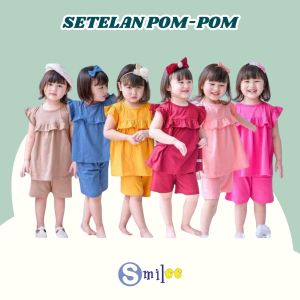 Setelan Anak Kaos Smilee Pompom mix warna size 1-5Tahun