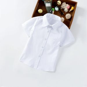 Pure Cotton Kids White Shirt Long Short Sleeve Easiest for Match Boy White Shirt Piano Gown Youth School Uniform Student Performance Wear