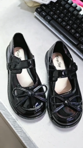 Kids Fashion Glossy Patent Leather Princess Shoes for Girls Soft Sole Mary Jane Flats with Bow Casual School Party Shoes