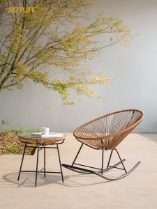 Modern Minimalist Outdoor Balcony Small Tea Table Set Wicker Chair Three-piece Casual Courtyard Waterproof Furniture Kit