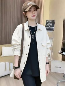 Casual Loose-Fit Workwear Denim Shirt Jacket for Women