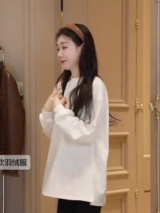 Oajer Flagship Store Womens Loose round Neck T-shirt Base Layer White Casual Long Sleeve Autumn Commuting Top for Ladies