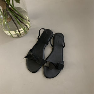 รองเท้าแตะส้นแบนแบบผูกโบว์รูปผีเสื้อ รองเท้าสไตล์โรมันสำหรับฤดูร้อน สไตล์เกาหลี รองเท้าสวมสบาย รองเท้าแฟชั่นส้นแบน