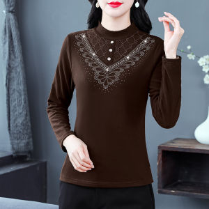 Womens Half Turtleneck Brushed Double-Sided Dralon Bottoming Shirt Fall and Winter Inner Wear Long Sleeve T-shirt High-End Western Style Mom Top