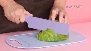 【Hot selling】 6 In 1 Evcrierh Corrugated knife Kitchen Knife Pisau Dapur KITCHEN KNIVES 厨房刀剪刀KITCHEN SCISSORS Kitchen Knife Color Six-piece Gift Knife Set New Wheat Straw Household