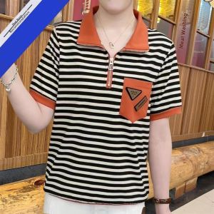 QIAOXIZI | Casual Summer Loose Mom T-shirt with Turn-down Collar and Zipper