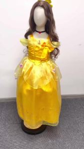 Belle Costume Girl Princess Yellow Dress Up Set Sleeveless Long Dress Crown Wand Gloves Earrings for Girls Halloween Birthday