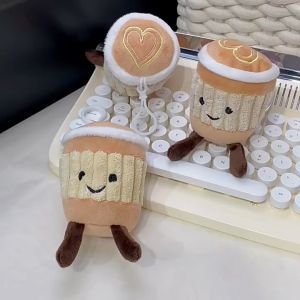 EleganceEssence Cartoon Coffee Cup Plush Keychain: A Kawaii Fluffty Stuffed Doll Keyring Trend